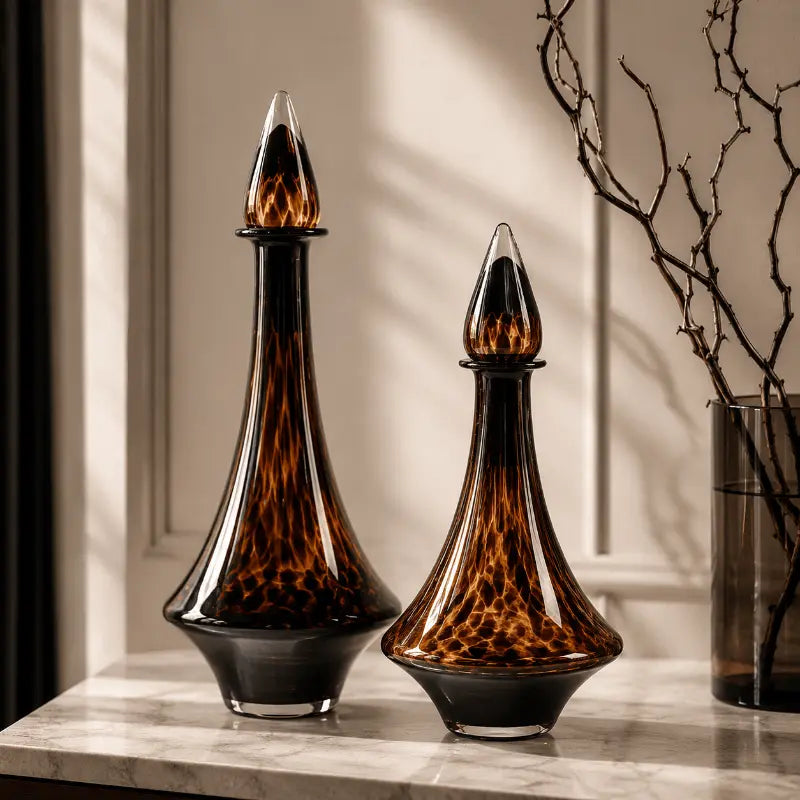 Amber glass decorative vase set for elegant home décor