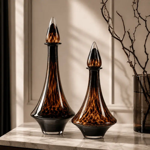Amber glass decorative vase set for elegant home décor