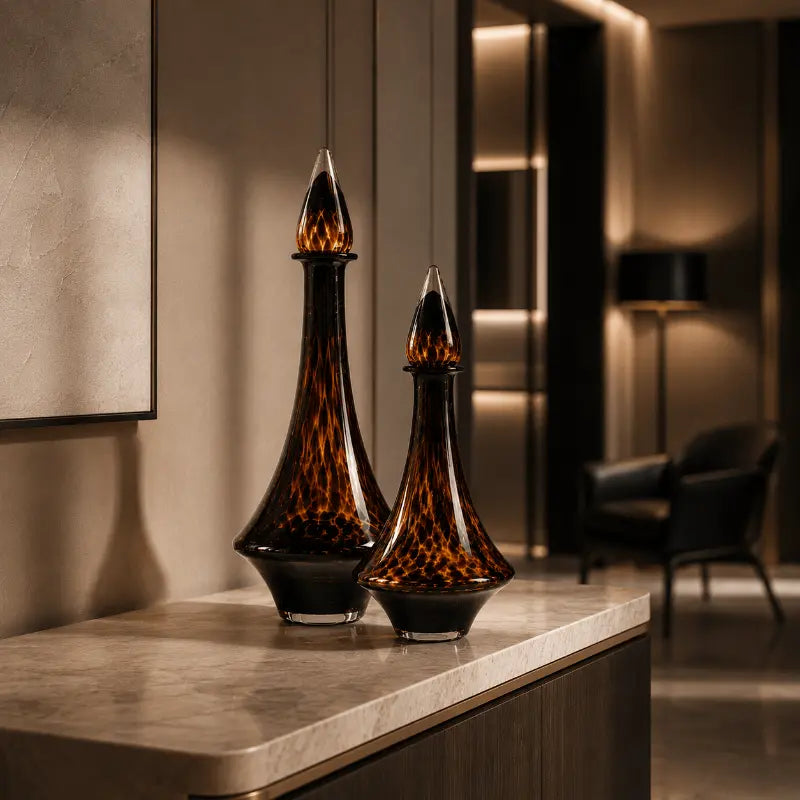 Amber glass decorative vase set for elegant home décor