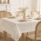 Antique lace embroidered tablecloth for elegant dining table décor