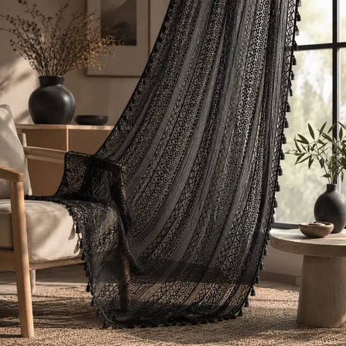 Boho tassel sheer curtains for living room and bedroom décor