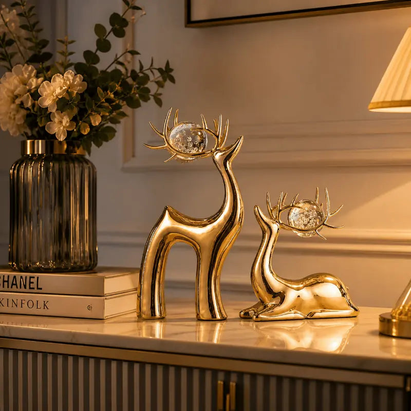 Luxury ceramic deer sculpture set for elegant home décor