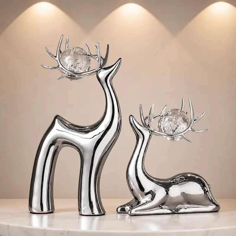 Luxury ceramic deer sculpture set for elegant home décor