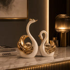 Luxury ceramic swan sculpture set for elegant home décor