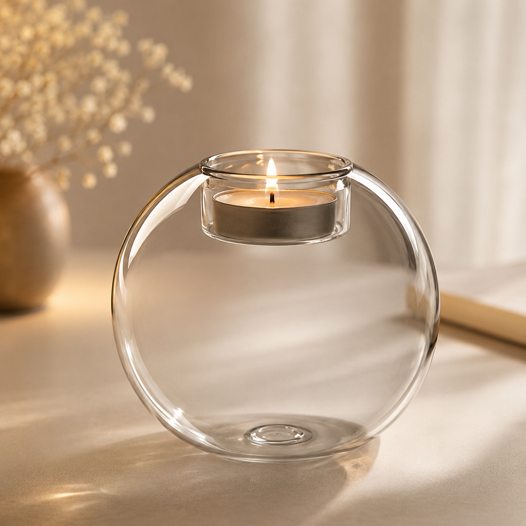 Round Glass Candle Holder – Decorative Table Accent