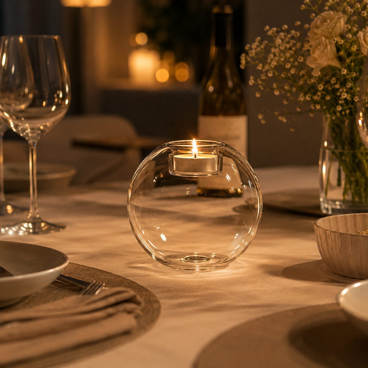 Round Glass Candle Holder – Decorative Table Accent