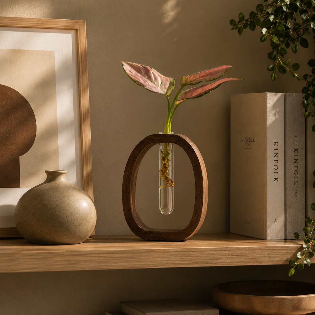 Wood & Glass Flower Vase