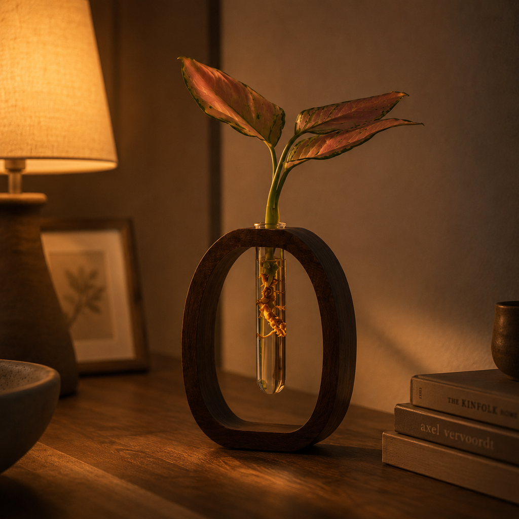 Wood & Glass Flower Vase