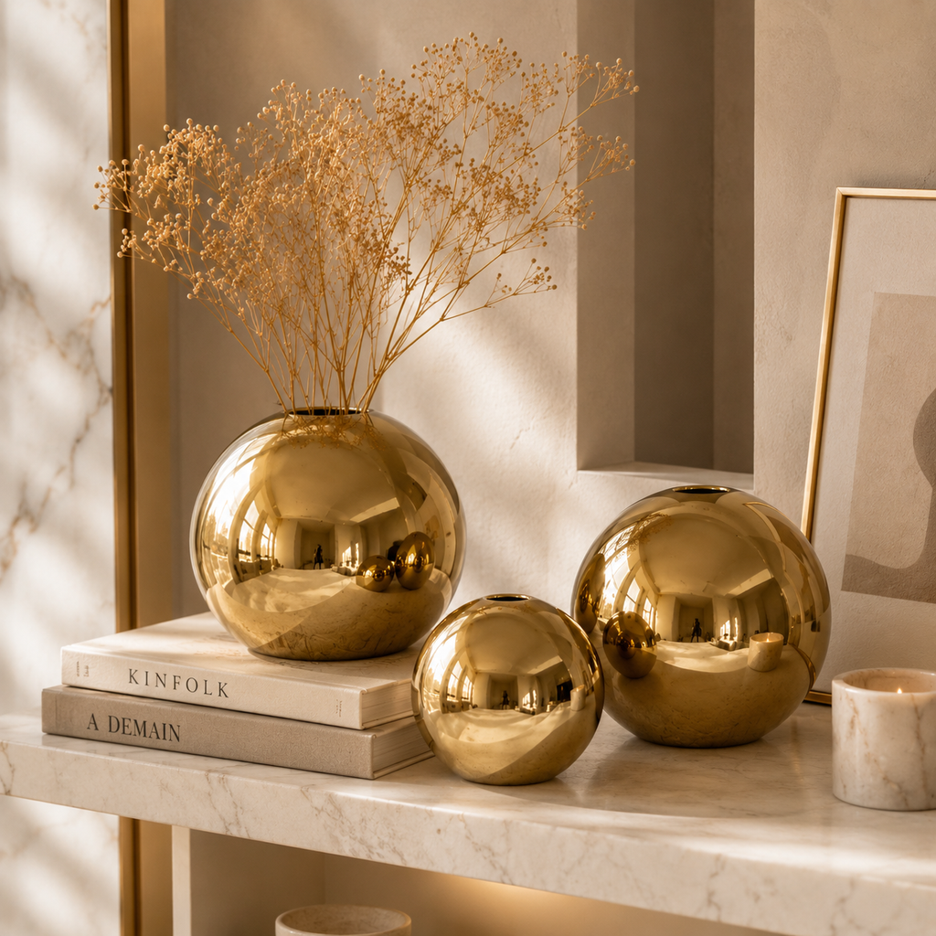Golden Sphere Ceramic Vase Set