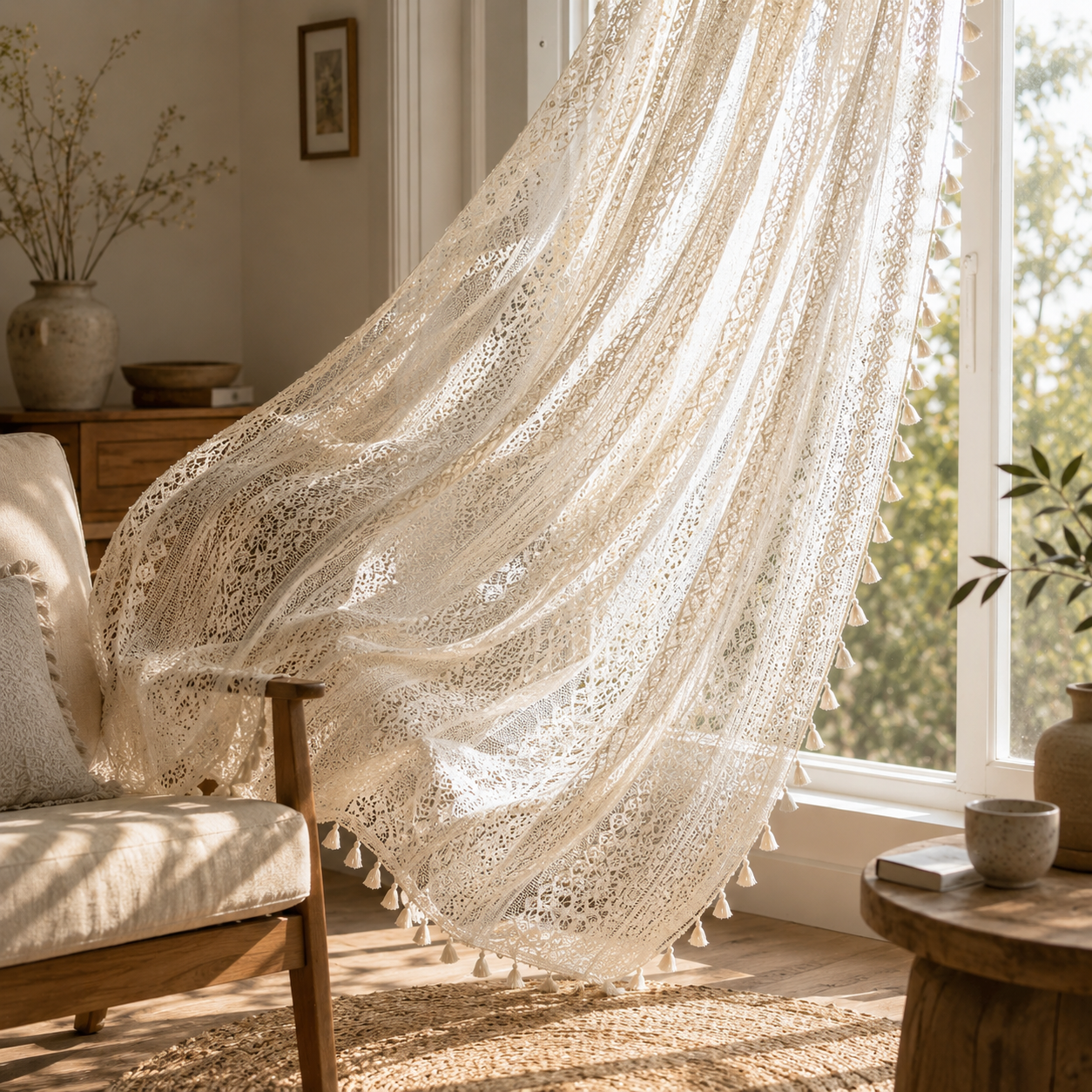 Boho Tassel Sheer Curtains