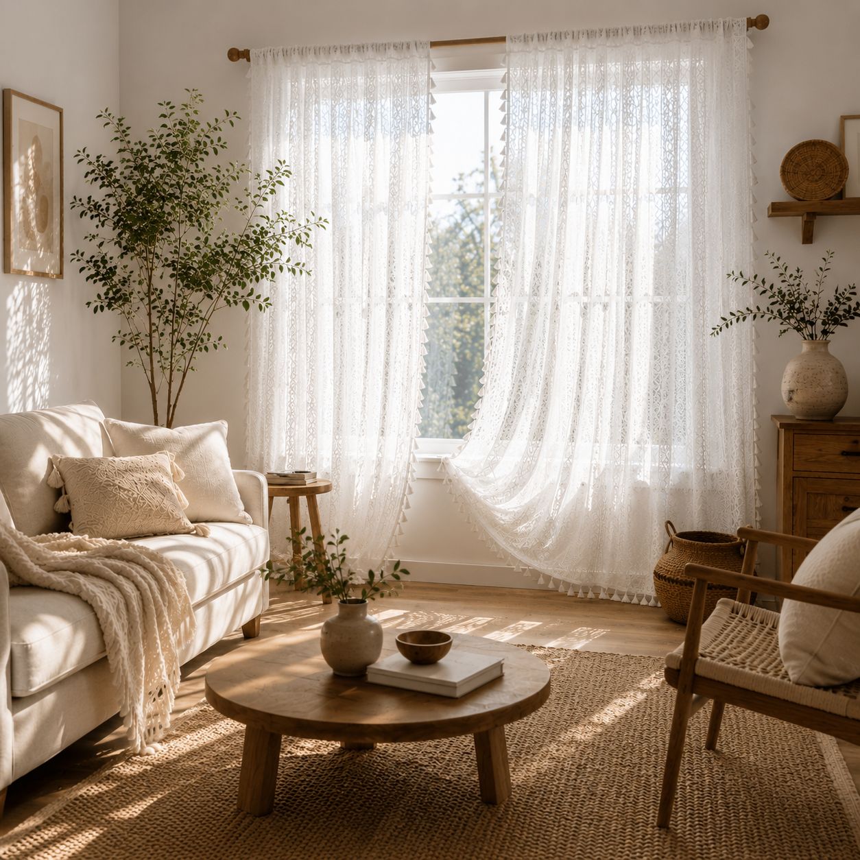Boho Tassel Sheer Curtains