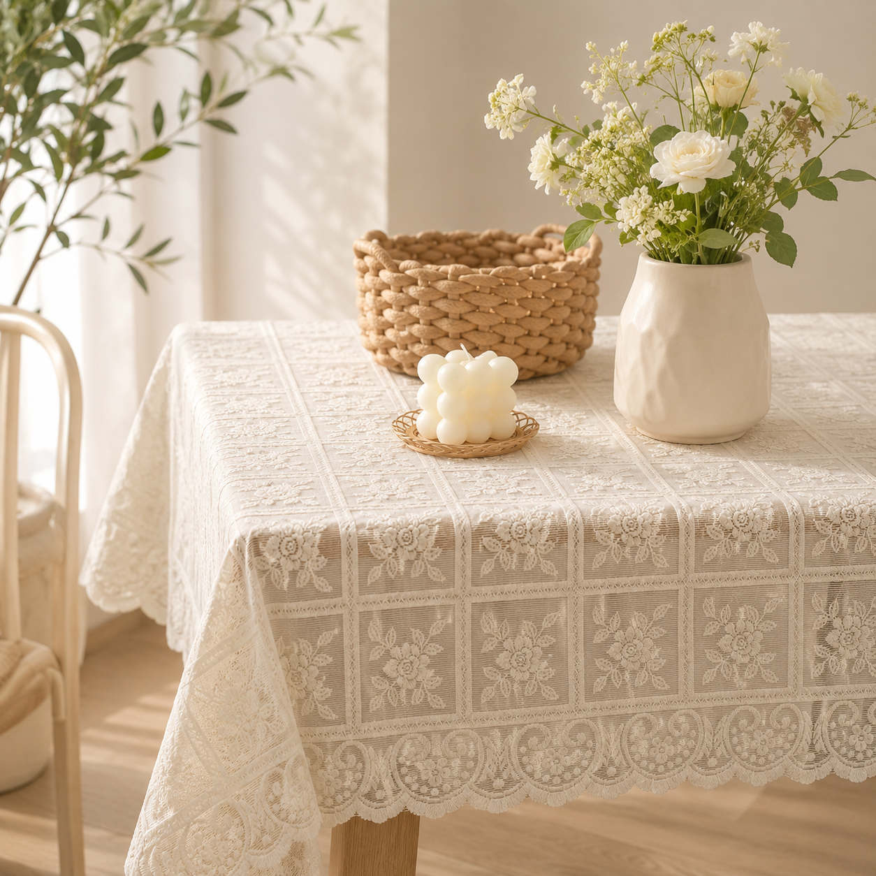 Antique Lace Embroidered Tablecloth