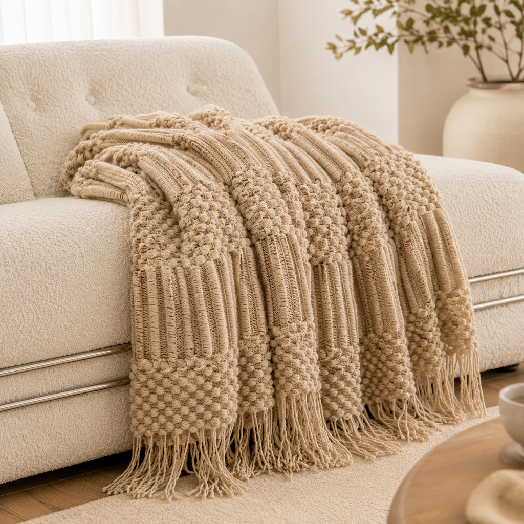 Chunky Knit Tassel Throw Blanket