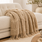 Chunky Knit Tassel Throw Blanket
