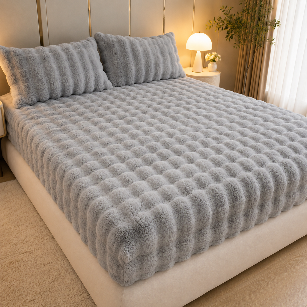 Fluffy Plush Fitted Bed Sheet – Winter Warm Rabbit Fleece Mattress Cover