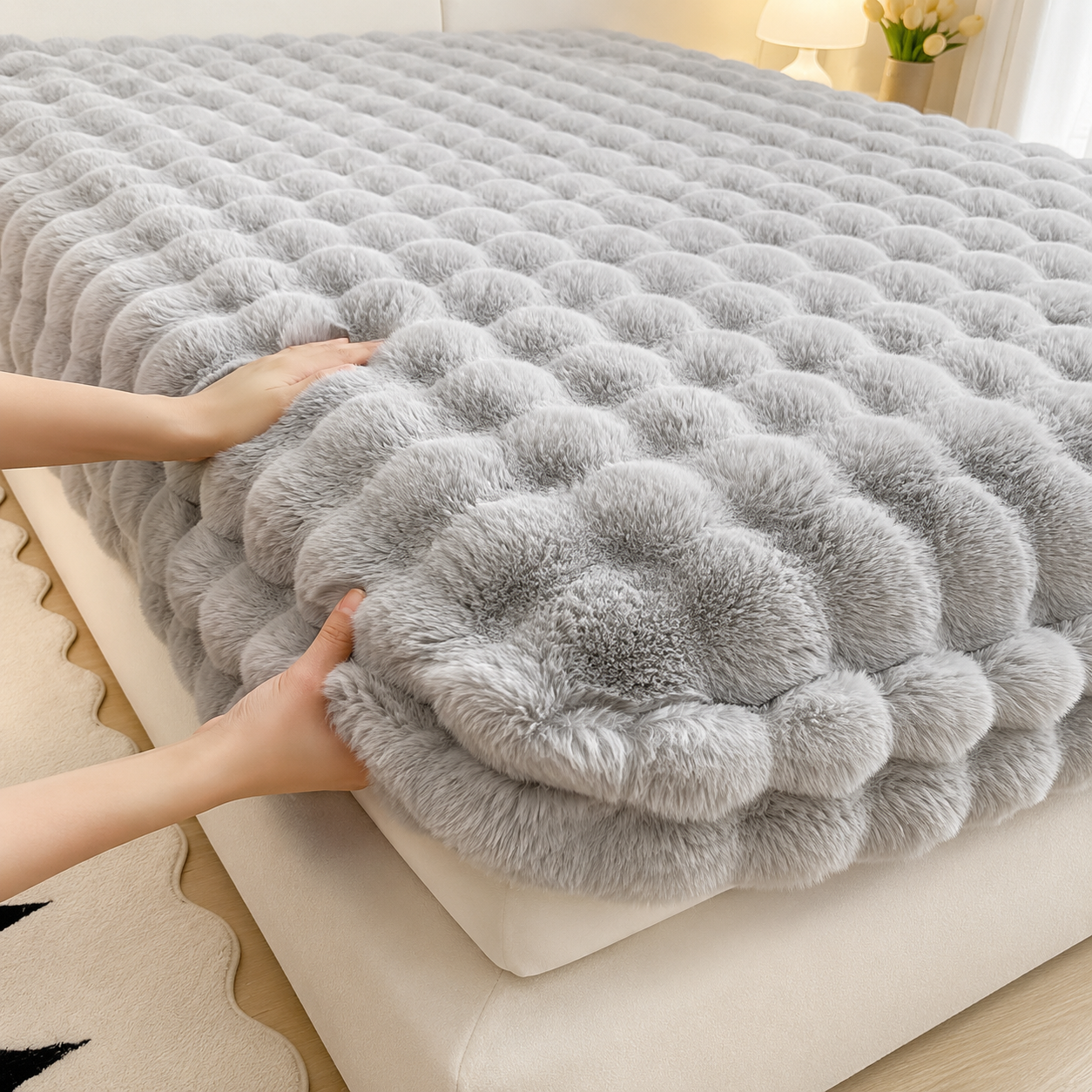Fluffy Plush Fitted Bed Sheet – Winter Warm Rabbit Fleece Mattress Cover