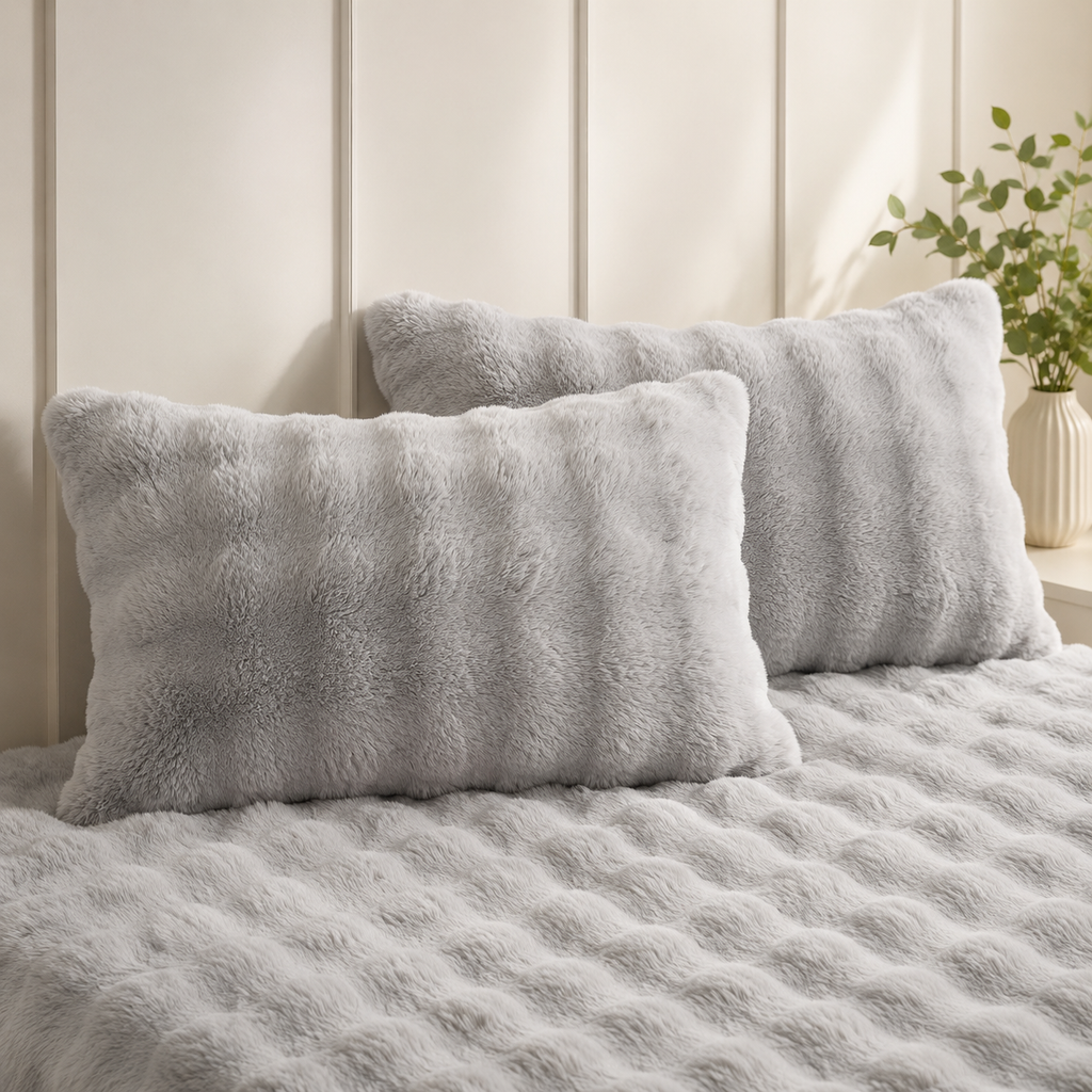 Fluffy Plush Pillowcase Set – Soft Winter Rabbit Fleece Pillow Covers