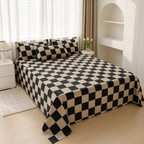 Nordic Plaid Flat Bed Sheet – Soft Black & White Bedding Cover