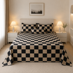 Nordic Plaid Flat Bed Sheet – Soft Black & White Bedding Cover