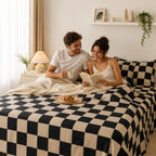 Nordic Plaid Flat Bed Sheet – Soft Black & White Bedding Cover