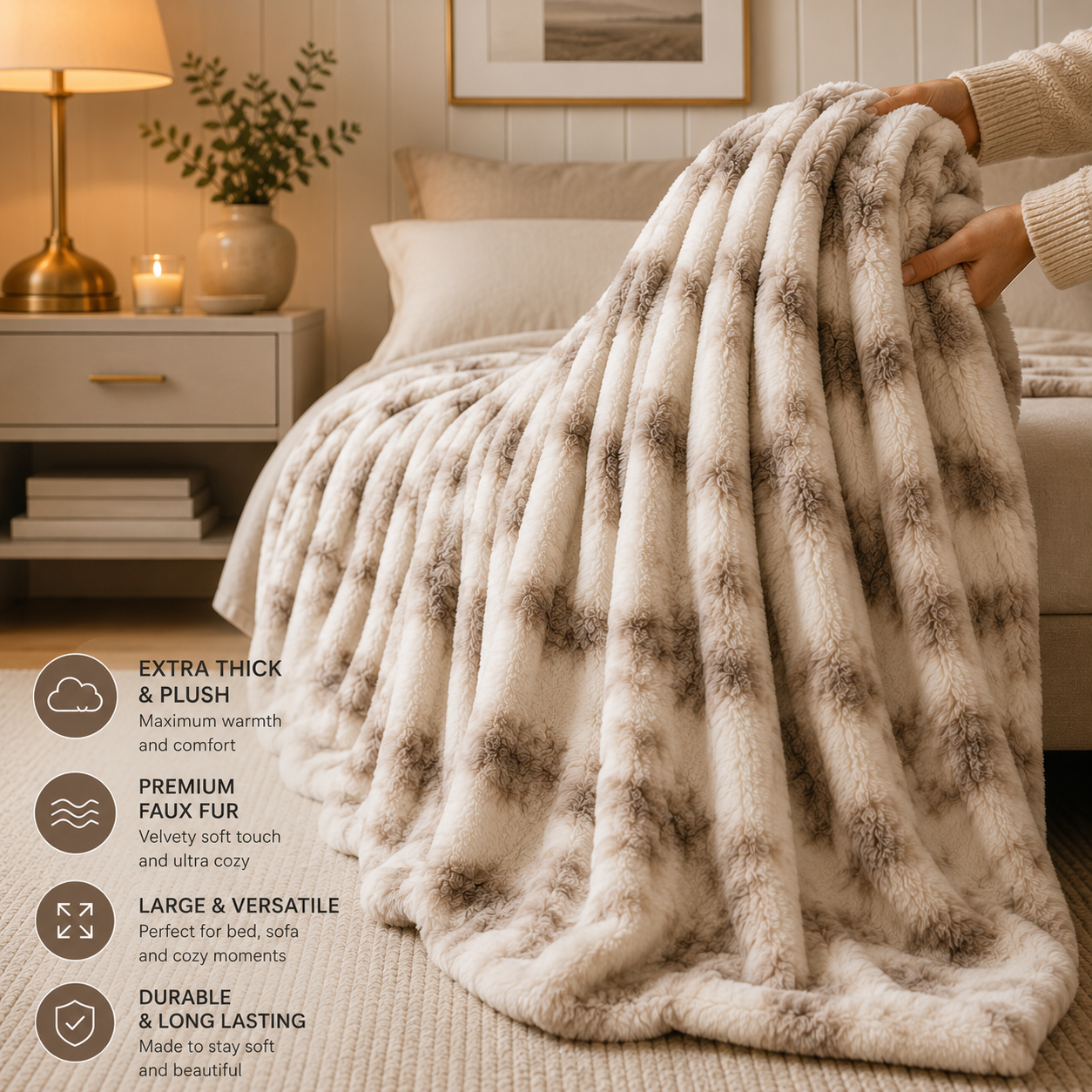 Luxurious Faux Rabbit Fur Blanket – Soft Warm Throw Blanket