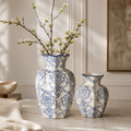 Vintage Blue & White Ceramic Vase Set – Decorative Flower Vases