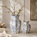 Vintage Blue & White Ceramic Vase Set – Decorative Flower Vases