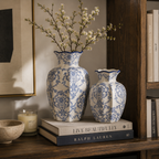 Vintage Blue & White Ceramic Vase Set – Decorative Flower Vases