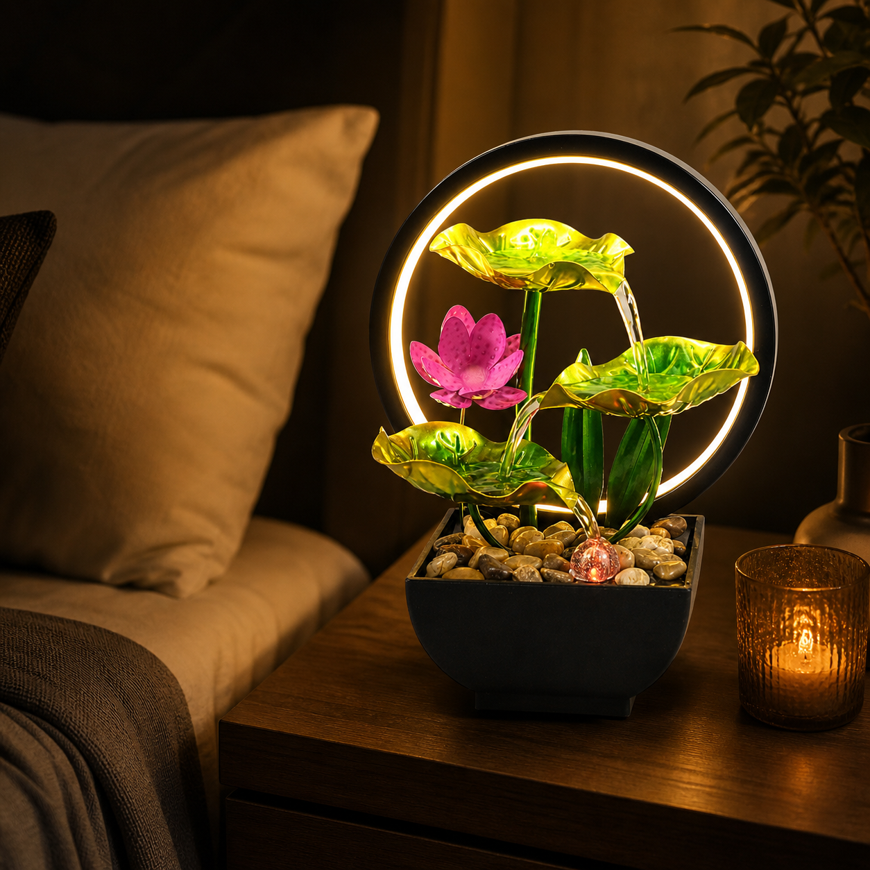 Tabletop Water Fountain – LED Relaxation Waterfall for Home & Desk Decor