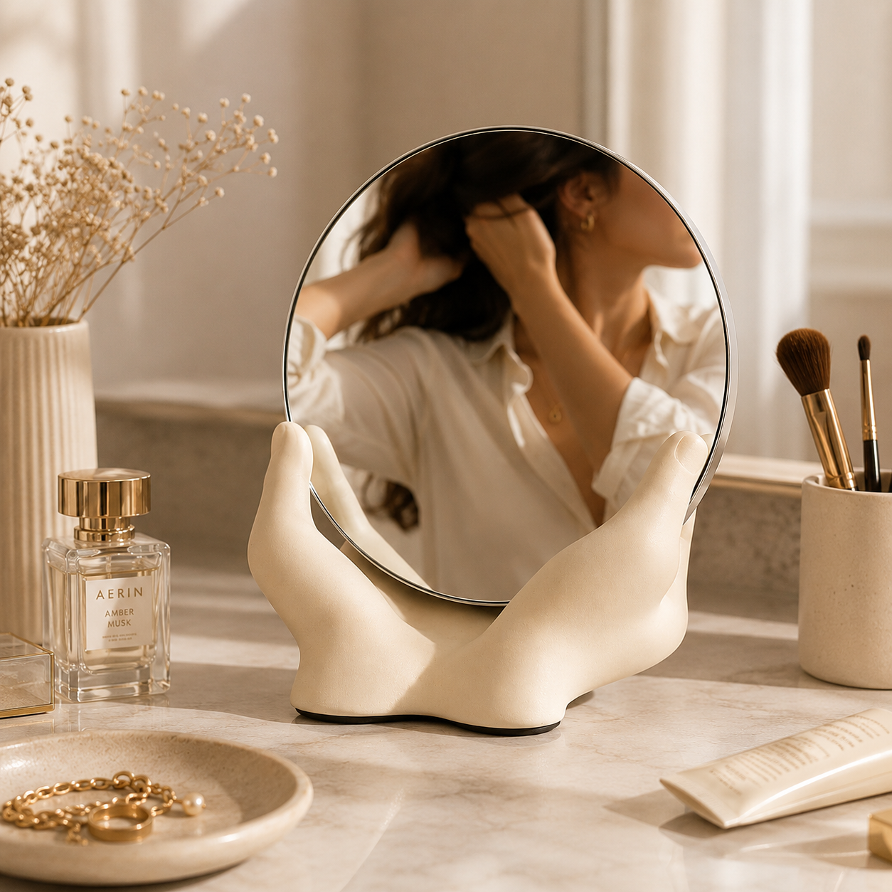 Decorative Desktop Mirror – Sculptural Vanity Accent