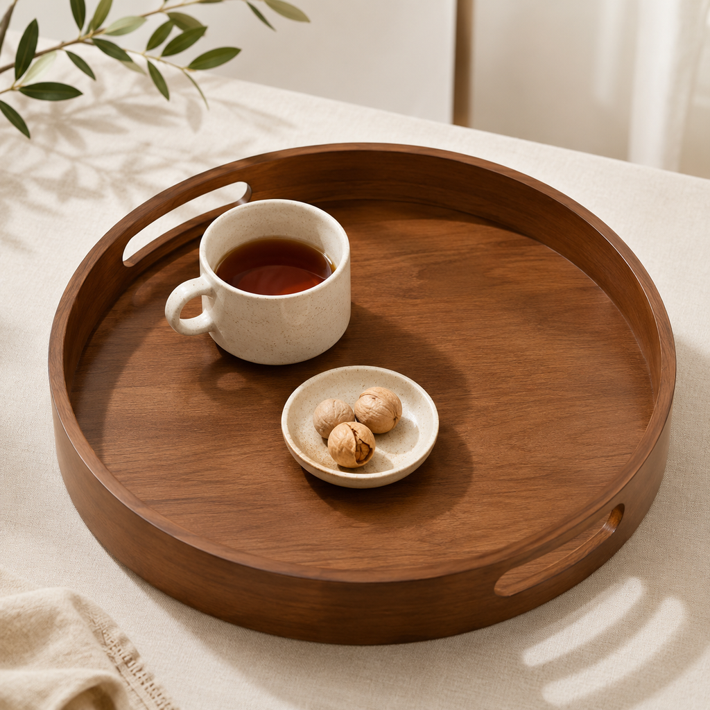 Round Bamboo Serving Tray – 40cm Decorative Tray