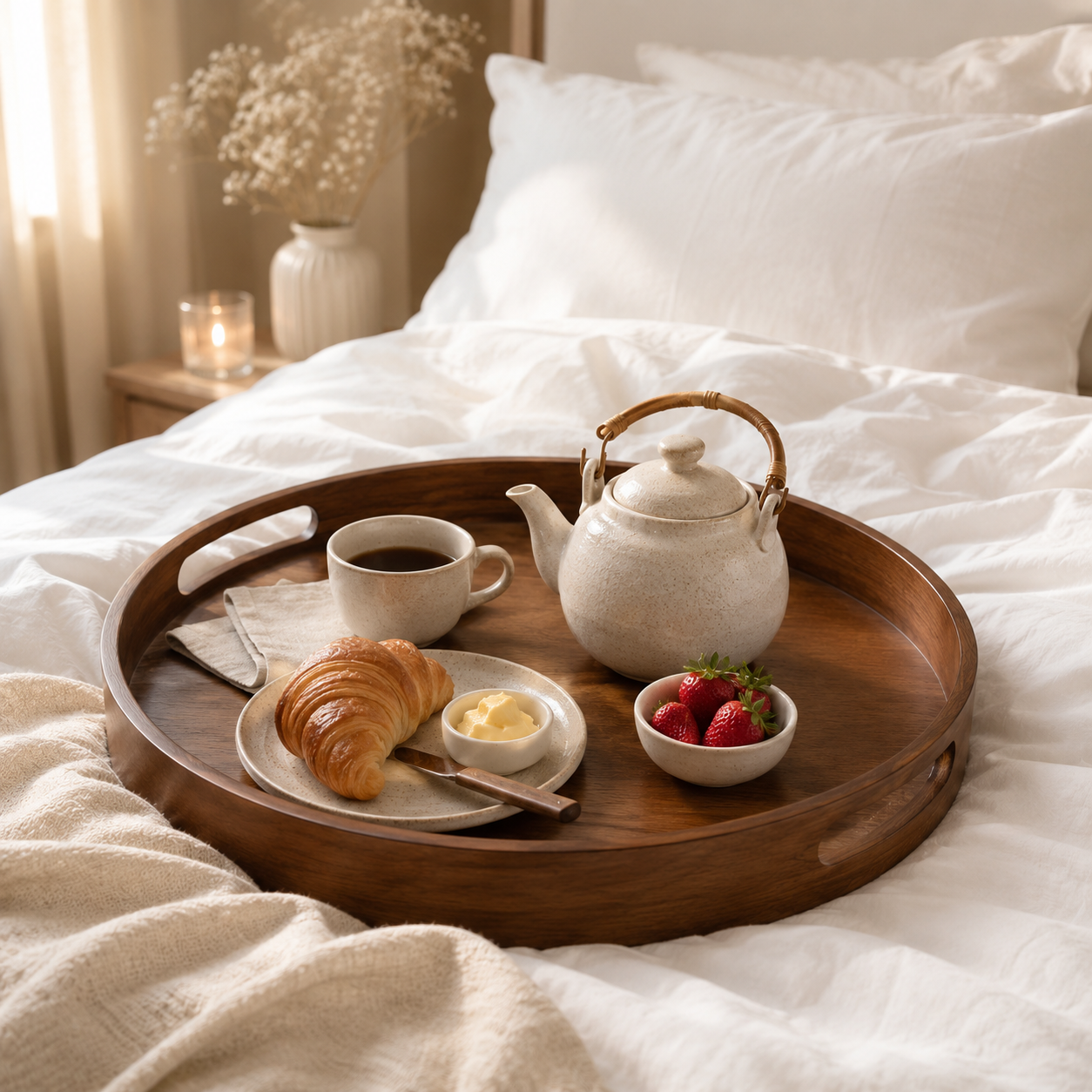 Round Bamboo Serving Tray – 40cm Decorative Tray