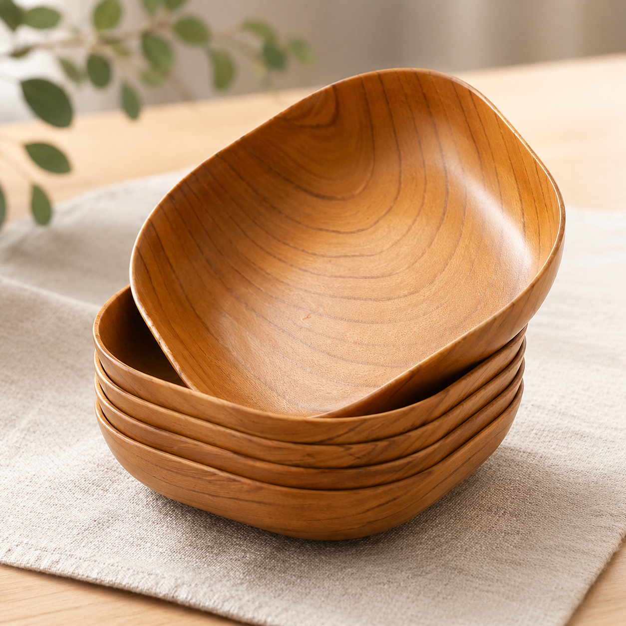 Wood Grain Serving Bowl Set – 5 Pieces