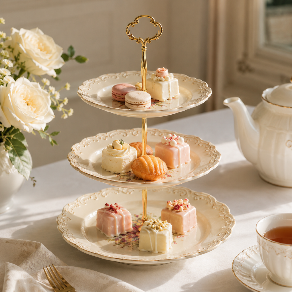 Embossed Porcelain Tiered Serving Stand