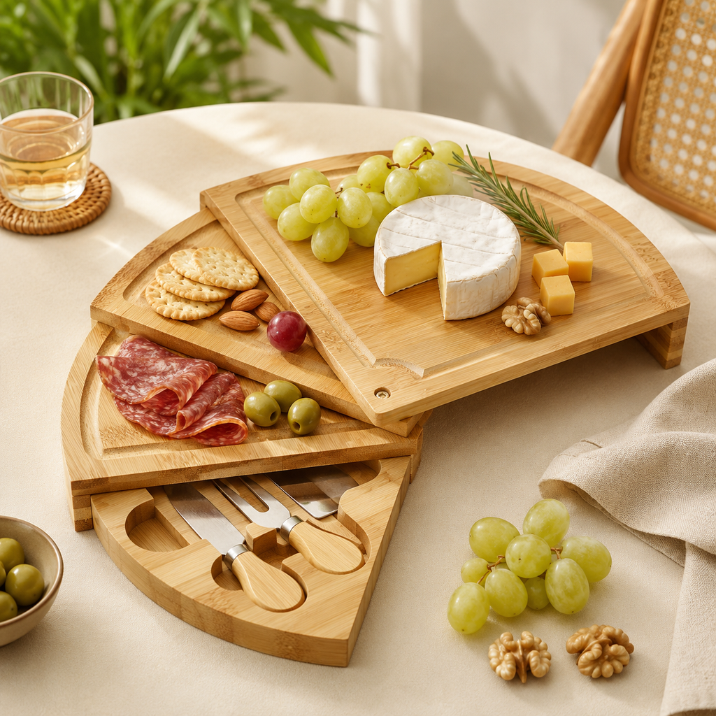 Rotating Bamboo Cheese Board Set – 35cm
