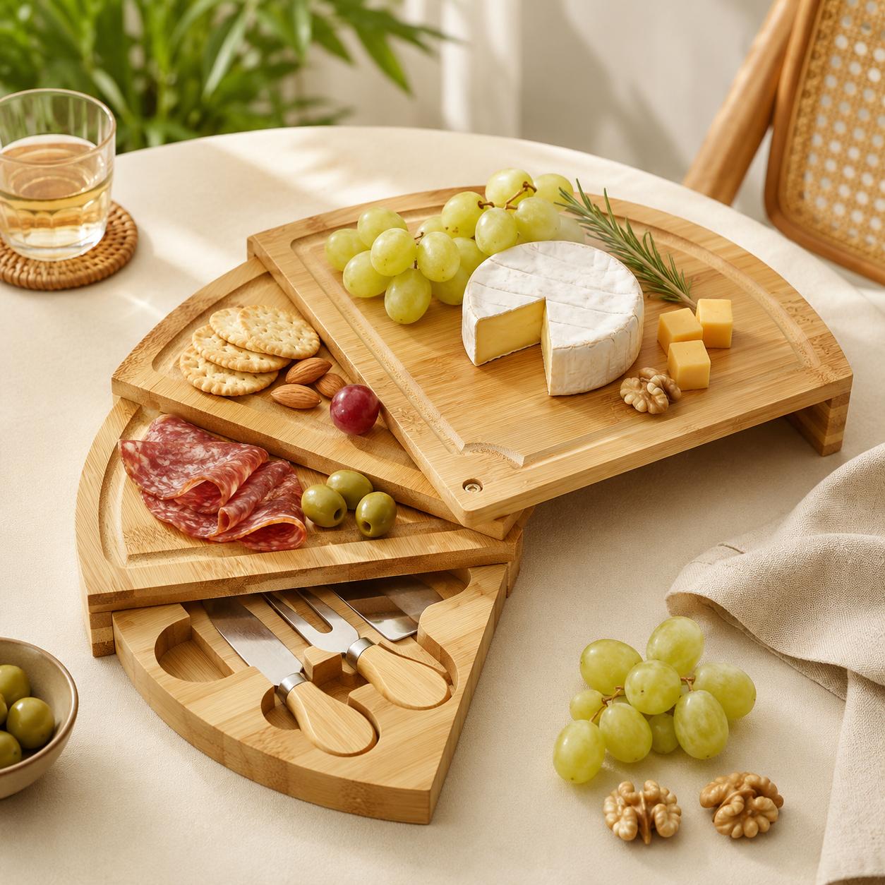 Rotating Bamboo Cheese Board Set – 35cm