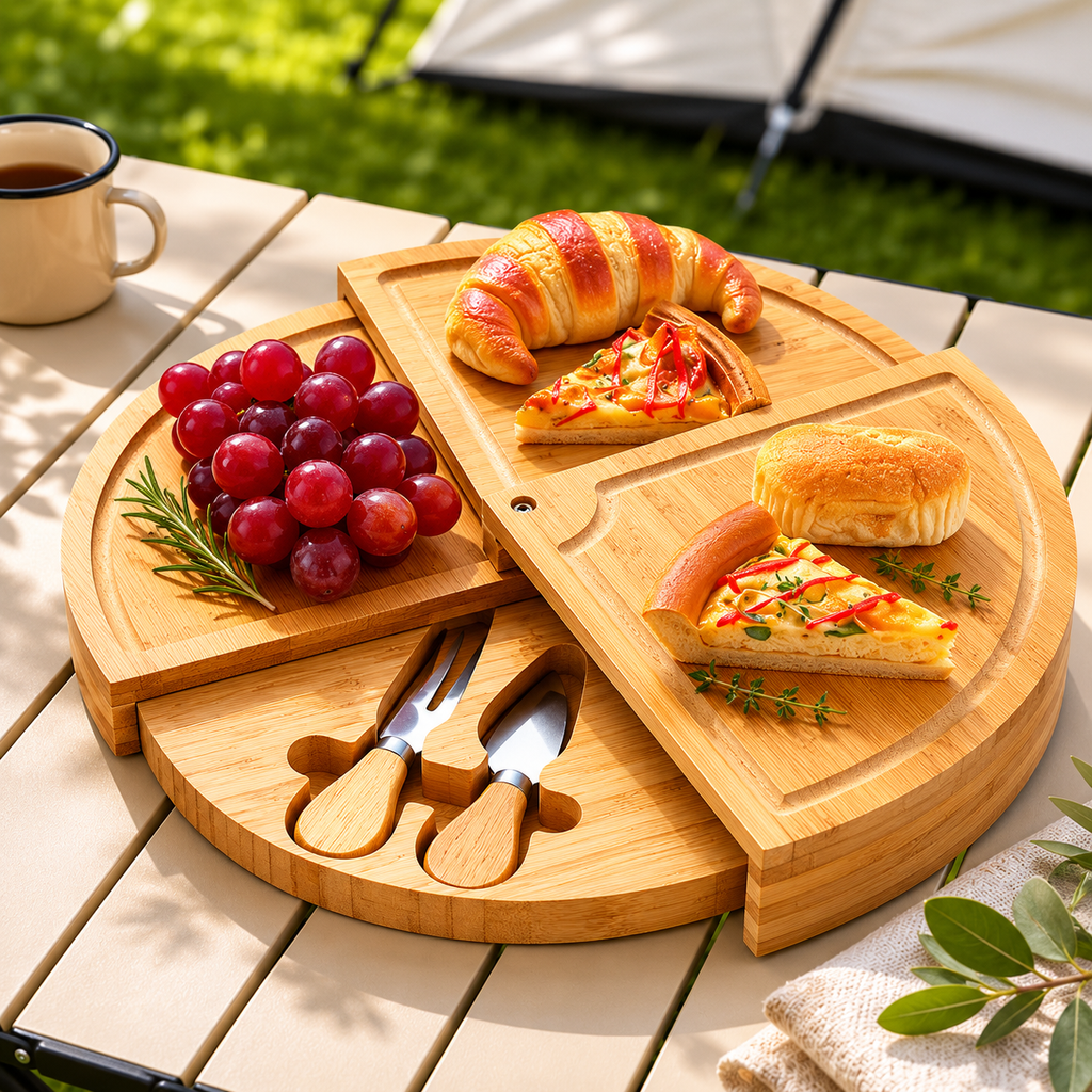 Rotating Bamboo Cheese Board Set – 35cm