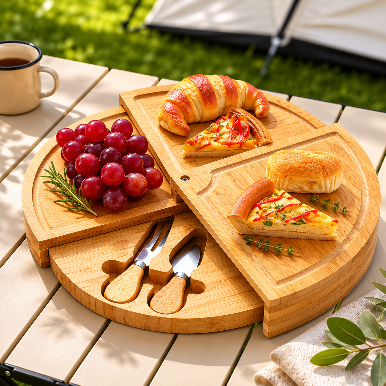 Rotating Bamboo Cheese Board Set – 35cm