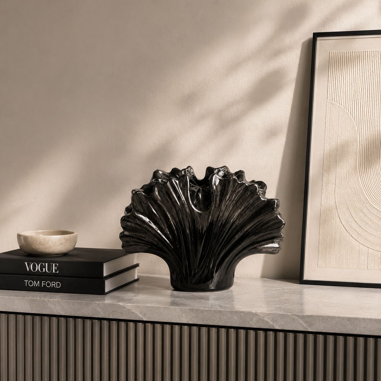 Sculptural Black Ceramic Vase