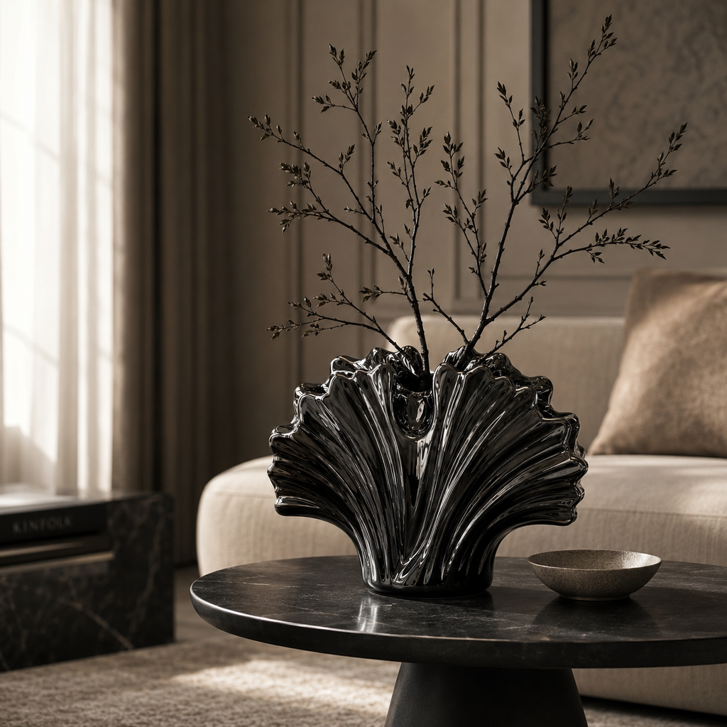 Sculptural Black Ceramic Vase