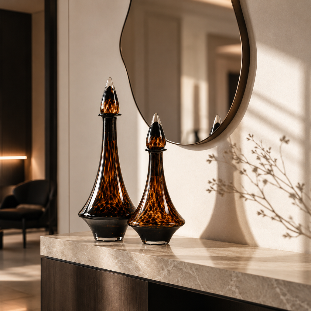 Amber Glass Decorative Vase Set – Set of 2