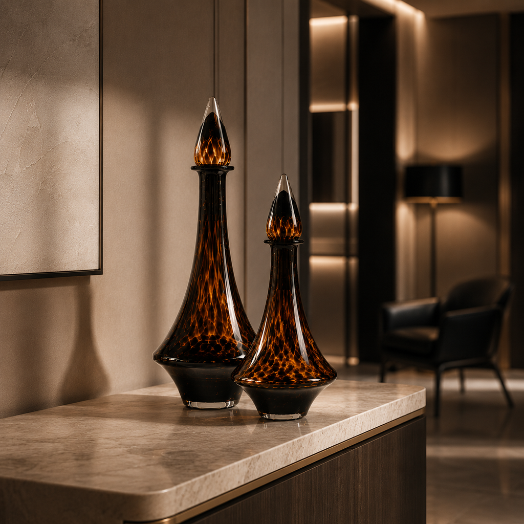 Amber Glass Decorative Vase Set – Set of 2