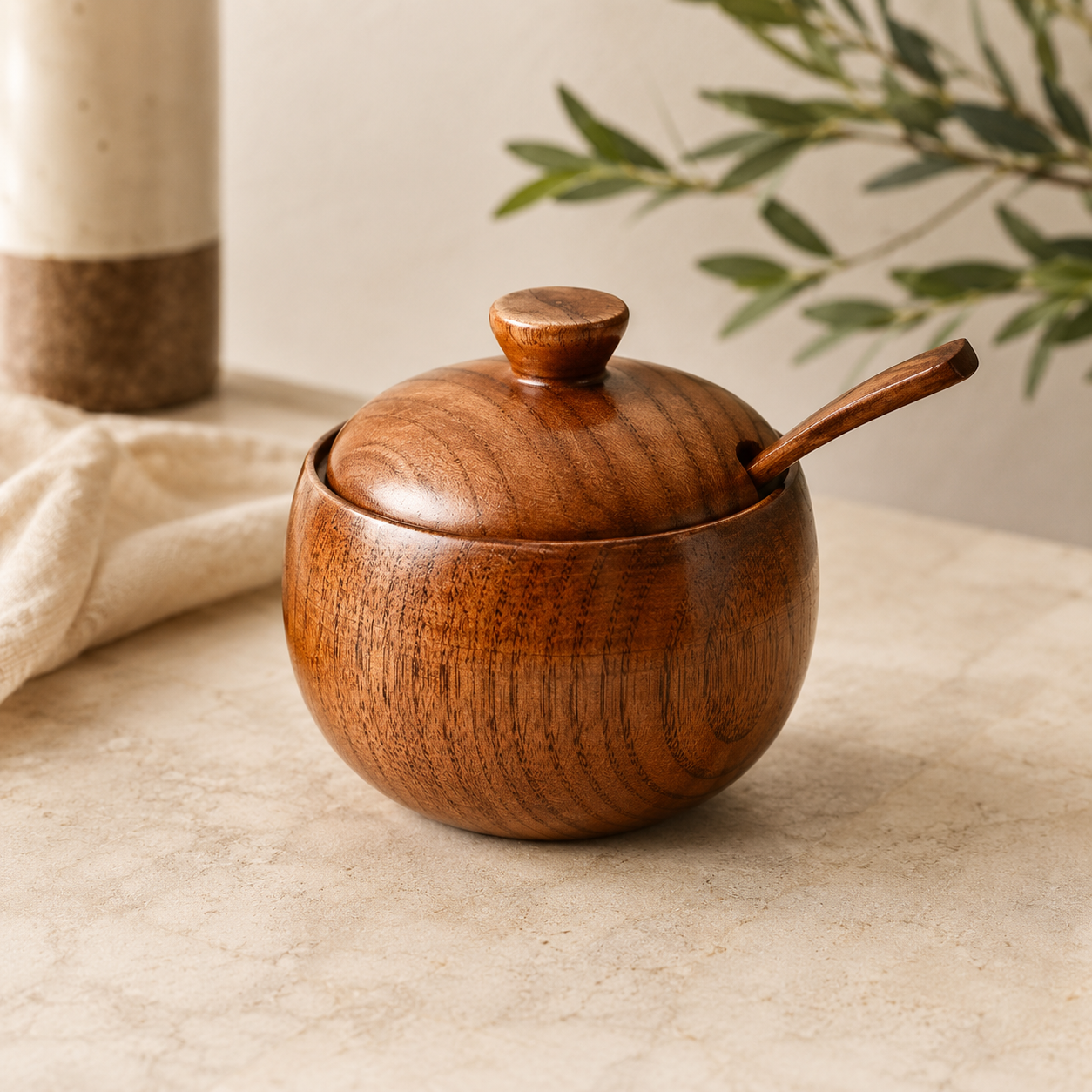 Wooden Spice Jar with Spoon
