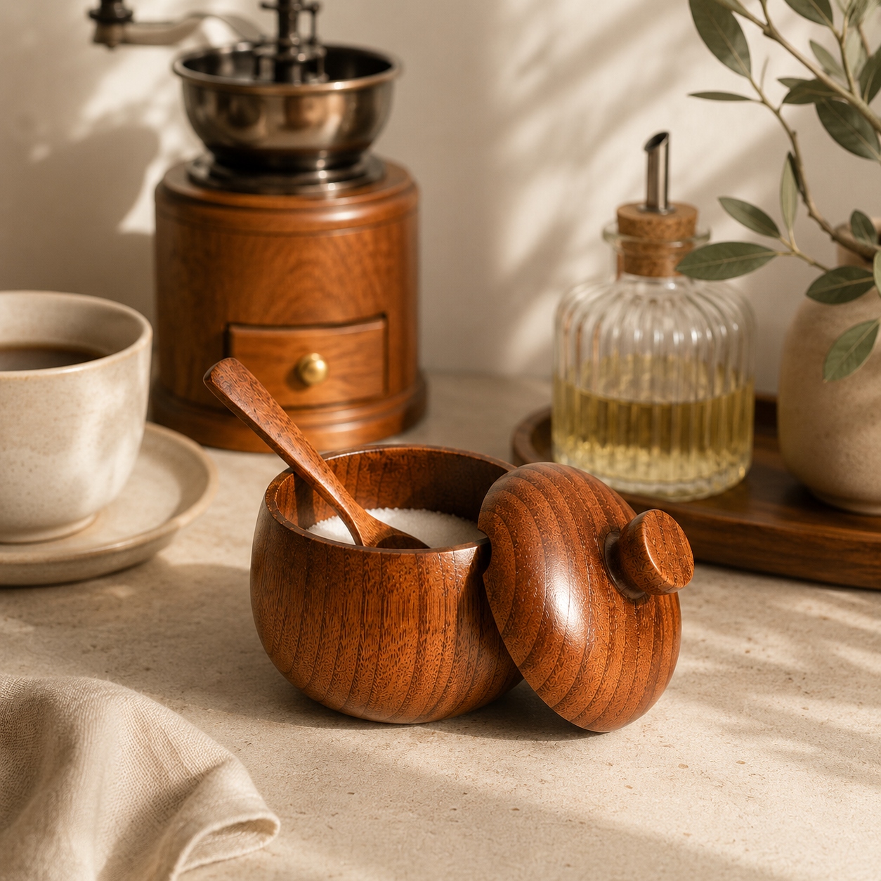 Wooden Spice Jar with Spoon