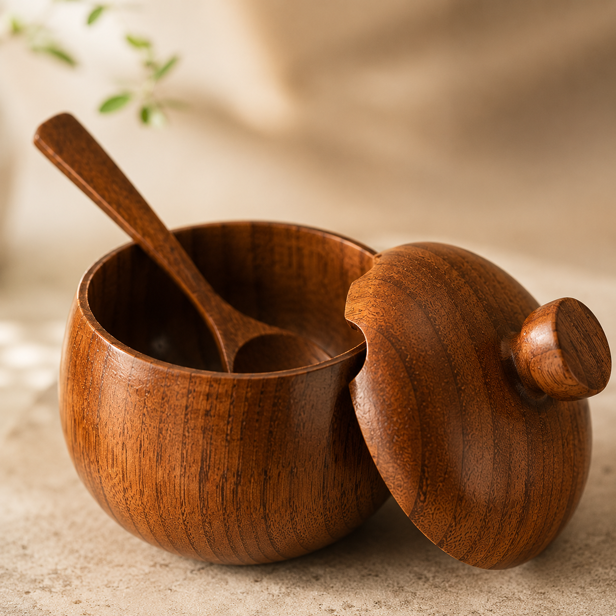 Wooden Spice Jar with Spoon