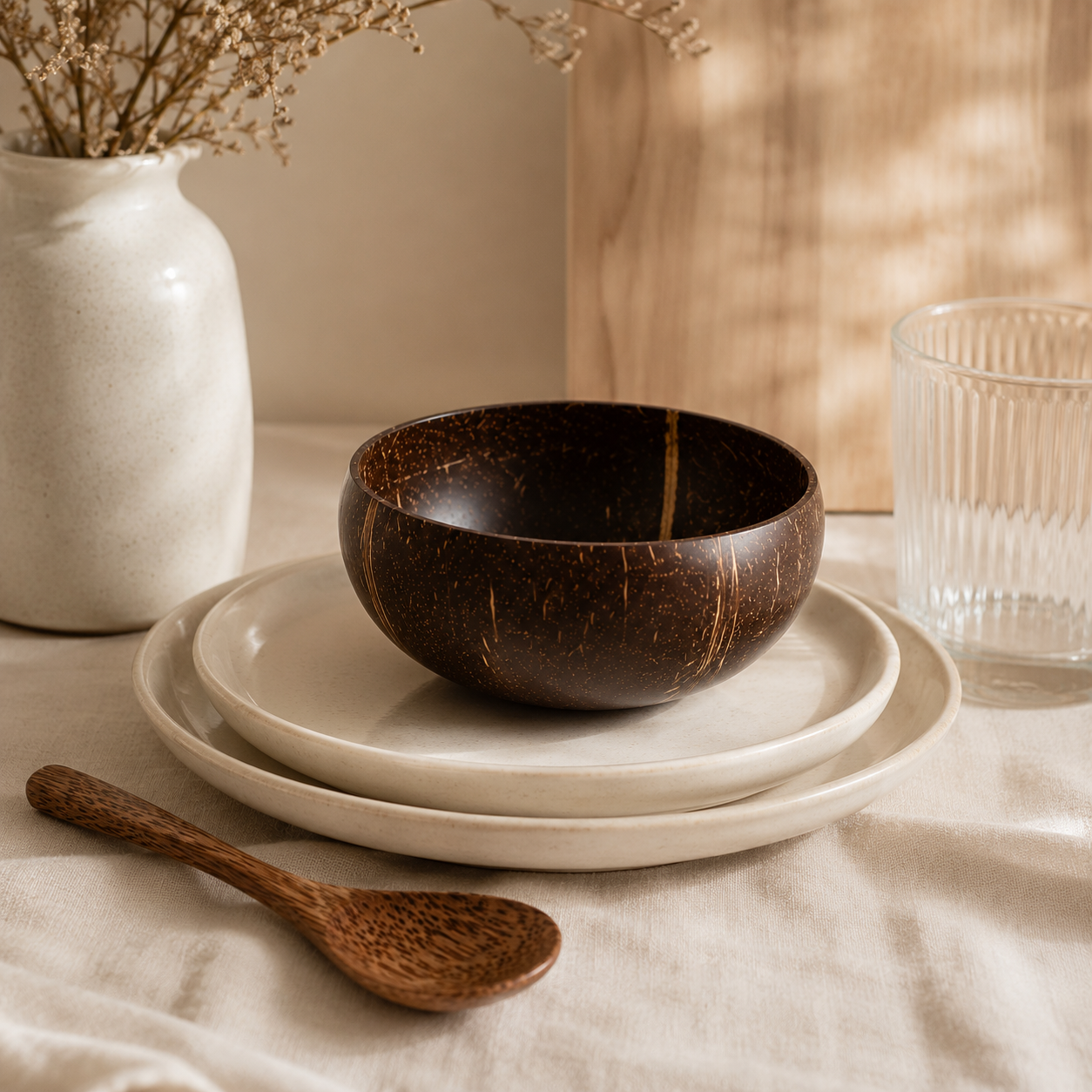 Coconut Bowl with Wooden Spoon Set