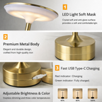 LED Touch Table Lamp Rechargeable with Adjustable Brightness for Bedroom
