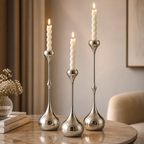 Modern Silver Candle Holder Set (3 Pieces) – Minimalist Metal Decor