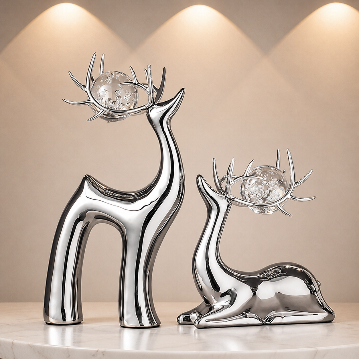 Ceramic Deer Ornament Set (2 Pieces) – Luxury Home Decor Sculpture
