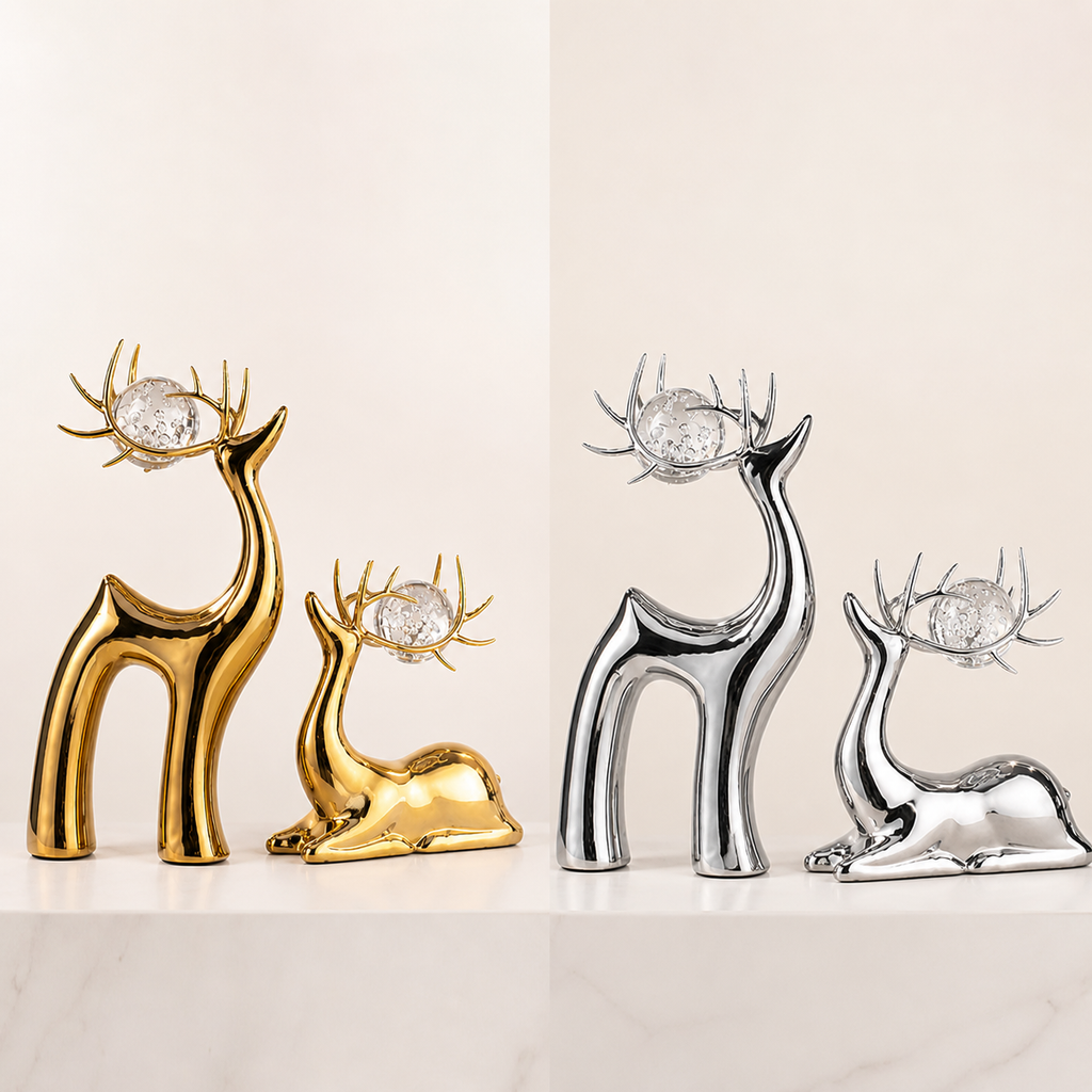 Ceramic Deer Ornament Set (2 Pieces) – Luxury Home Decor Sculpture
